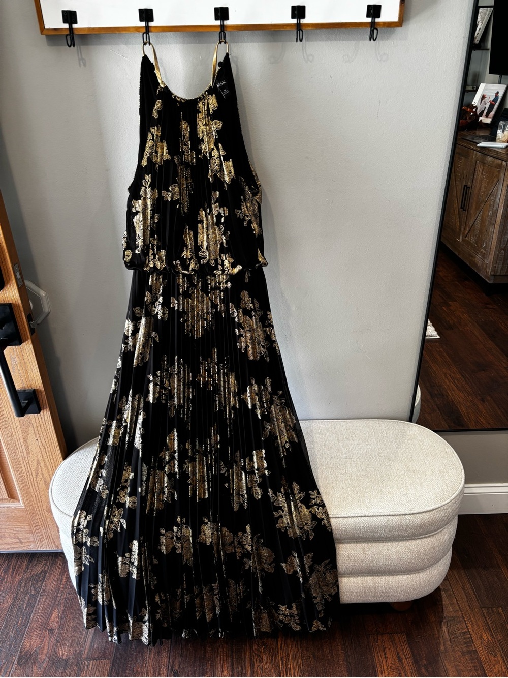 Black Maxi Dress with Gold Floral Foil